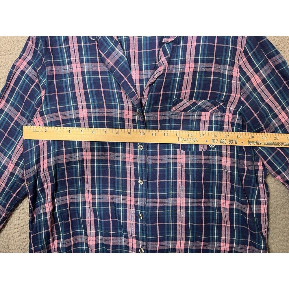 Victoria's Secret Pajama Top Blue Pink Plaid Collared Button Medium M - Picture 7 of 8